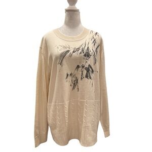 Eugen Klein EU 48 Cream Wool Blend Sweater Crystal Detail Quiet Luxury